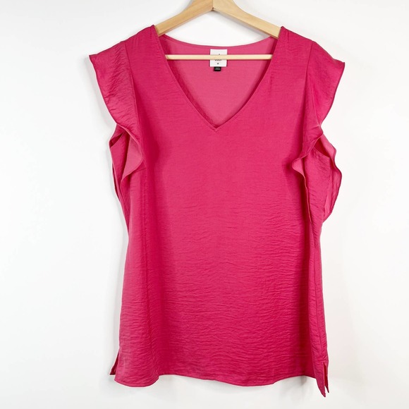 CAbi Tops - Cabi Rose Top Size Medium Flutter Sleeve V Neck Textured Rose Pink Satin Feel